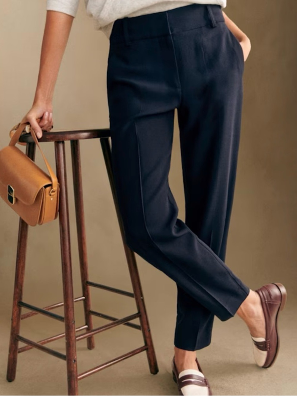 Sézane Gustavo Trousers Navy Acetate Viscose Straight Leg Pants Size 42